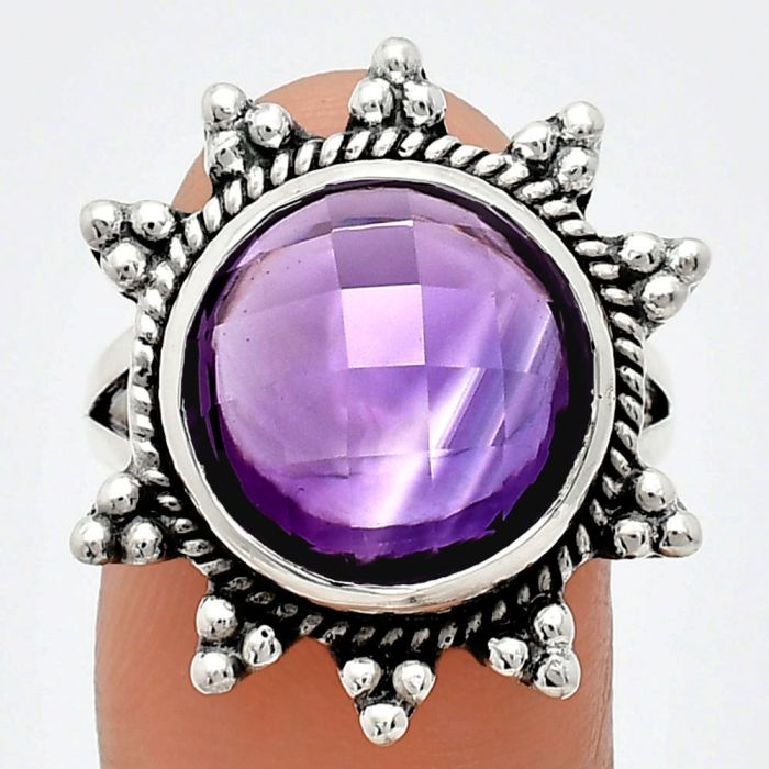 Amethyst Checker Ring size-8 EXR01432 R-1234, 14x14 mm