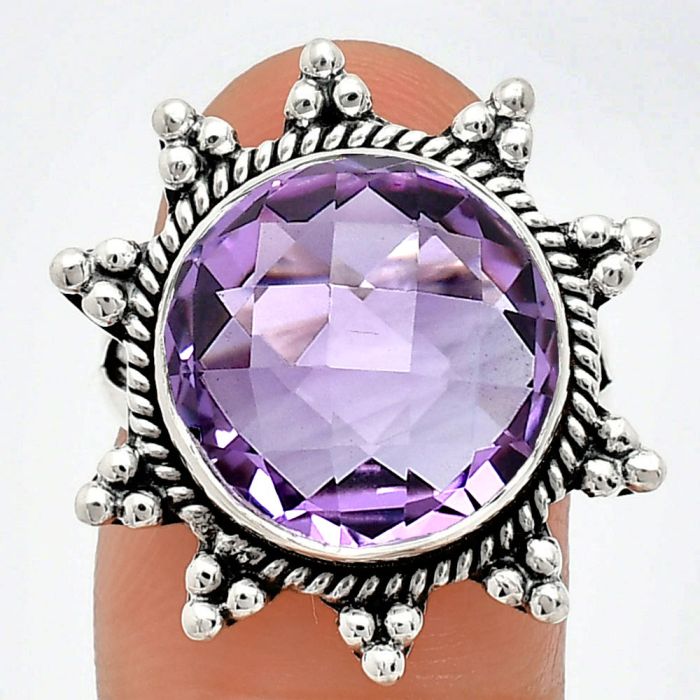 Amethyst Checker Briolette Ring size-7 EXR01433 R-1234, 14x14 mm