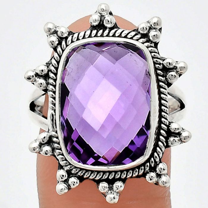 Amethyst Checker Briolette Ring size-9 EXR01434 R-1234, 12x16 mm