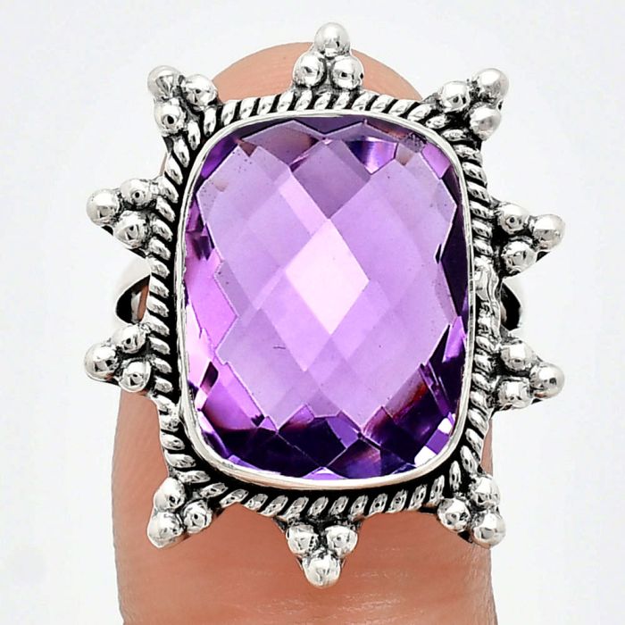 Amethyst Checker Briolette Ring size-7 EXR01437 R-1234, 12x16 mm