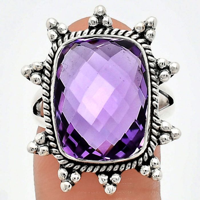 Amethyst Checker Briolette Ring size-8 EXR01439 R-1234, 12x16 mm