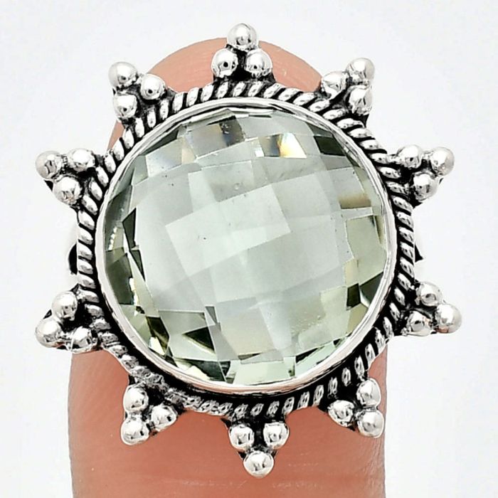 Prasiolite (Green Amethyst) Checker Briolette Ring size-8 EXR01440 R-1234, 15x15 mm