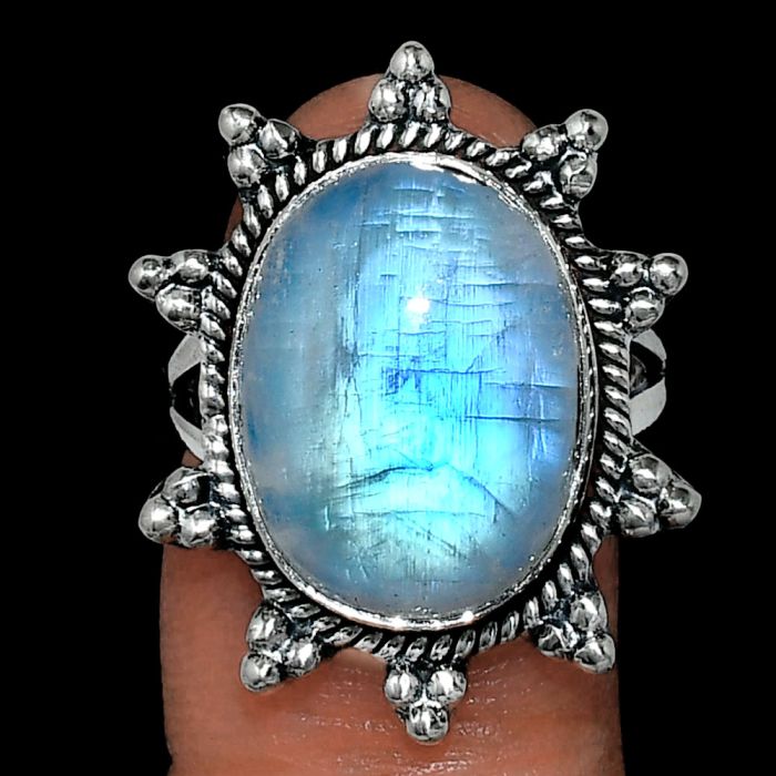 Rainbow Moonstone Ring size-7 EXR01448 R-1234, 12x16 mm