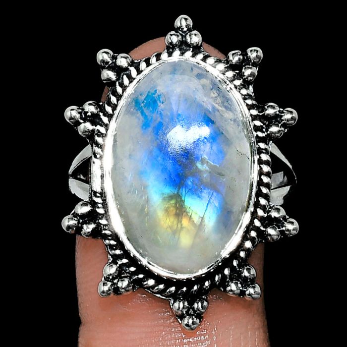 Rainbow Moonstone Ring size-10 EXR01450 R-1234, 13x19 mm