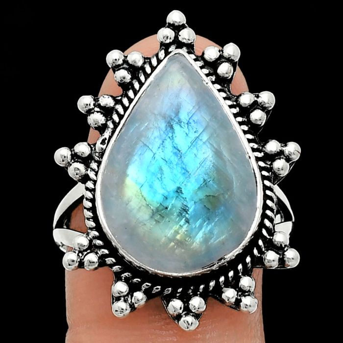 Rainbow Moonstone Ring size-10 EXR01451 R-1234, 13x19 mm