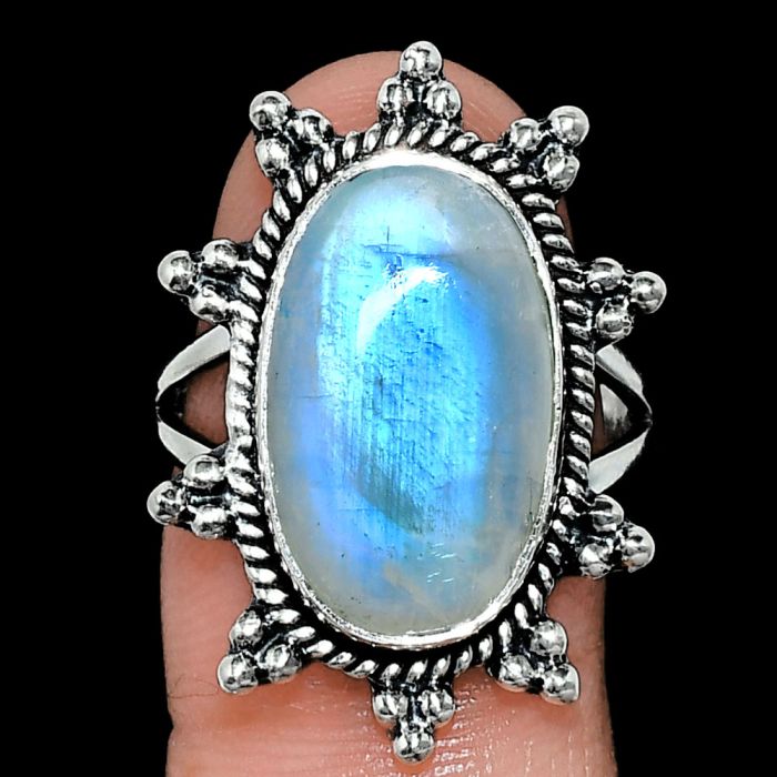 Rainbow Moonstone Ring size-8 EXR01452 R-1234, 11x18 mm