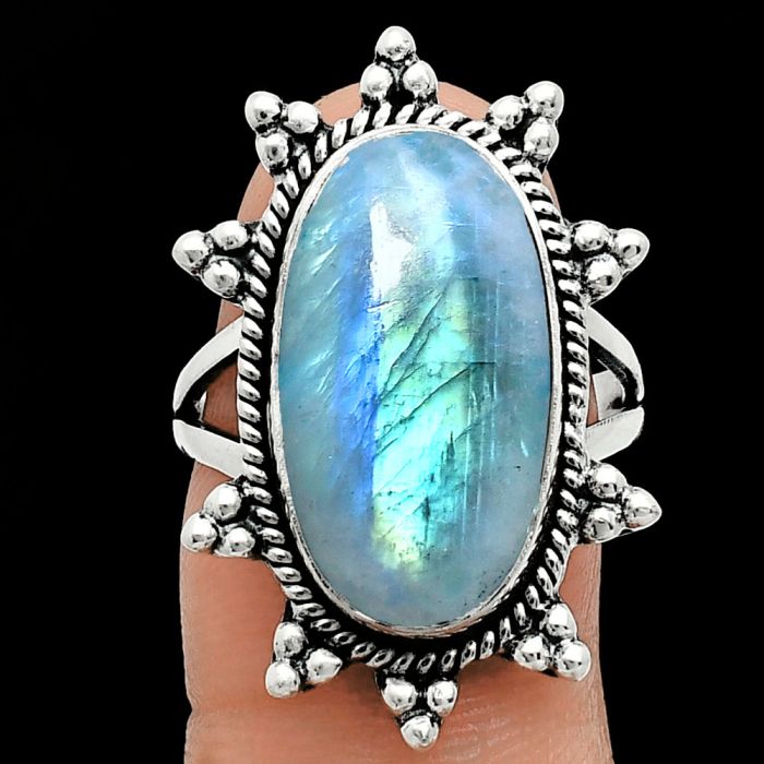 Rainbow Moonstone Ring size-8 EXR01454 R-1234, 11x20 mm