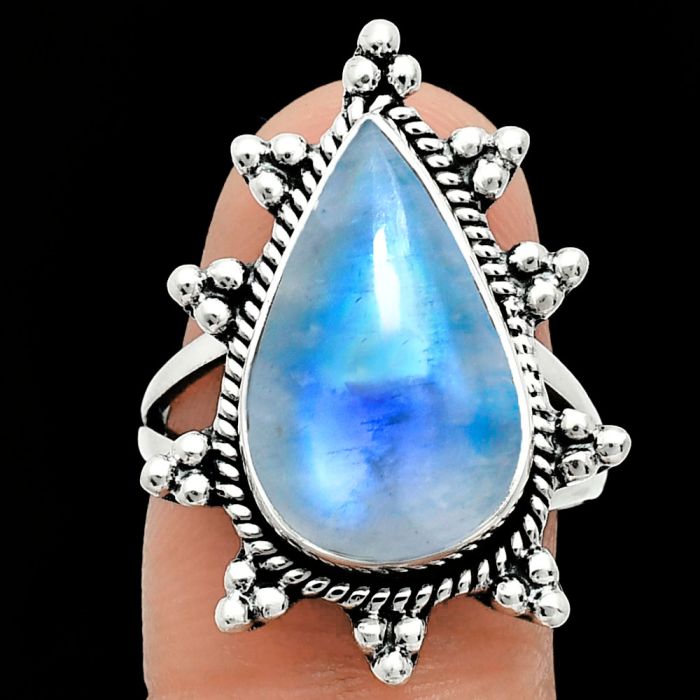 Rainbow Moonstone Ring size-8 EXR01456 R-1234, 11x18 mm