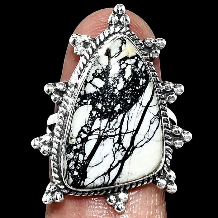 Authentic White Buffalo Turquoise Nevada Ring size-8 EXR01458 R-1234, 14x23 mm