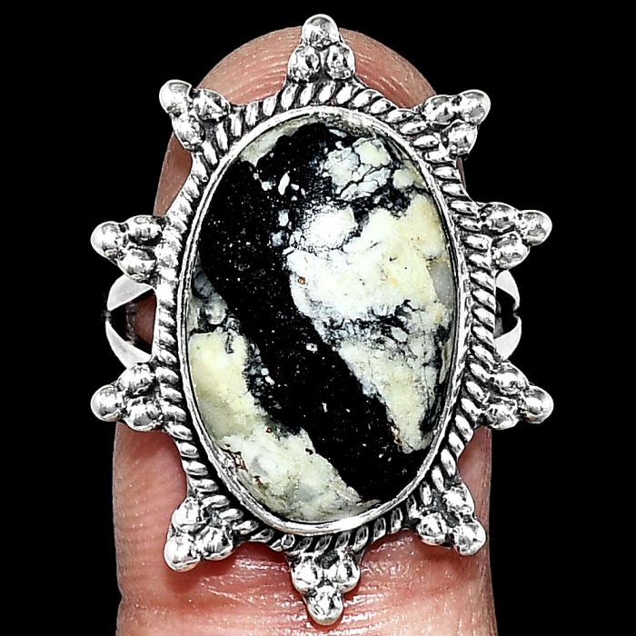 Authentic White Buffalo Turquoise Nevada Ring size-7 EXR01460 R-1234, 12x18 mm