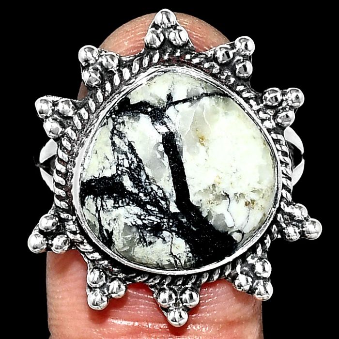 Authentic White Buffalo Turquoise Nevada Ring size-9.5 EXR01461 R-1234, 15x15 mm