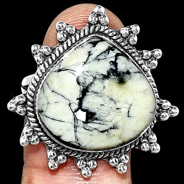 Authentic White Buffalo Turquoise Nevada Ring size-9 EXR01464 R-1234, 18x18 mm