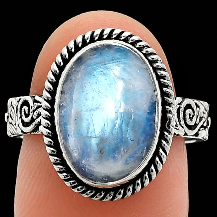 Rainbow Moonstone Ring size-8 EXR01618 R-1067, 10x14 mm