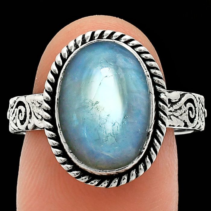 Rainbow Moonstone Ring size-9 EXR01623 R-1067, 10x14 mm