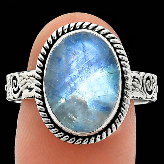 Rainbow Moonstone Ring size-10 EXR01625 R-1067, 10x14 mm