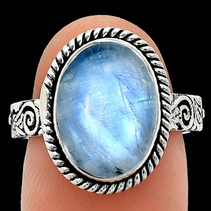 Rainbow Moonstone Ring size-8 EXR01626 R-1067, 10x14 mm