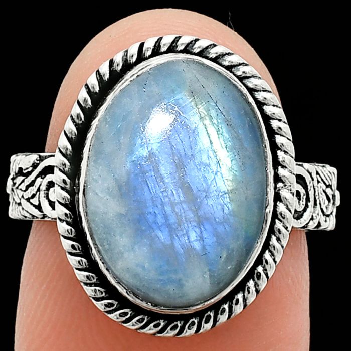 Rainbow Moonstone Ring size-7 EXR01638 R-1067, 10x14 mm