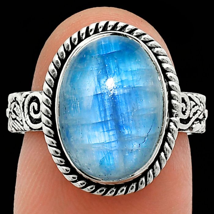 Rainbow Moonstone Ring size-7 EXR01640 R-1067, 10x14 mm