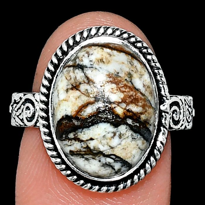 Authentic White Buffalo Turquoise Nevada Ring size-8 EXR01661 R-1067, 11x15 mm