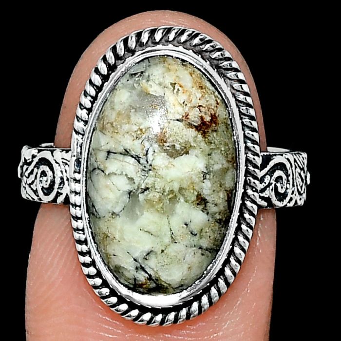 Authentic White Buffalo Turquoise Nevada Ring size-8 EXR01662 R-1067, 10x17 mm