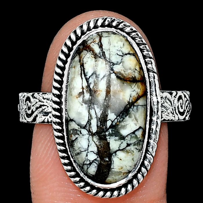 Authentic White Buffalo Turquoise Nevada Ring size-10 EXR01664 R-1067, 10x19 mm