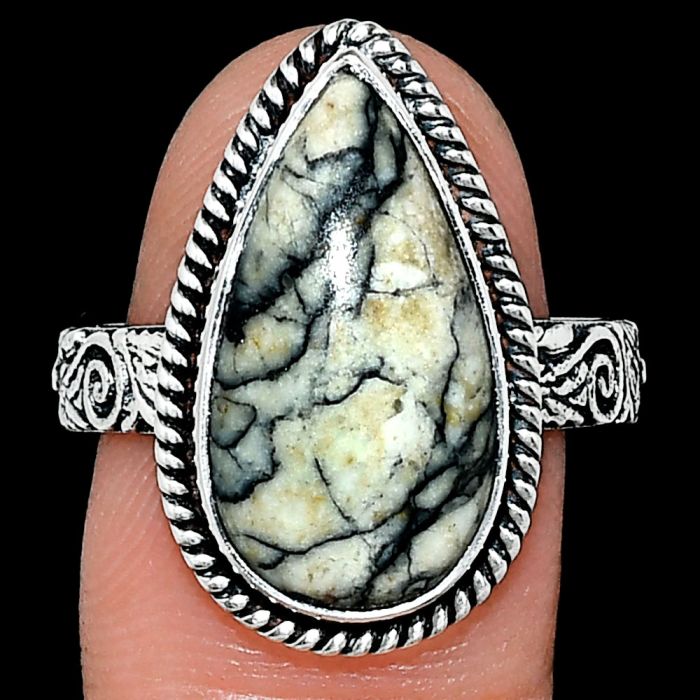 Authentic White Buffalo Turquoise Nevada Ring size-9 EXR01665 R-1067, 10x19 mm