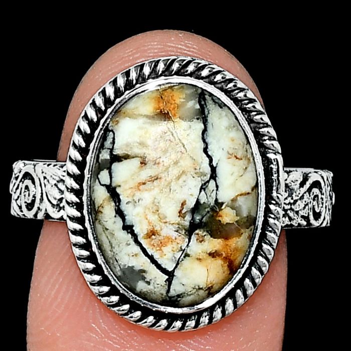 Authentic White Buffalo Turquoise Nevada Ring size-10 EXR01667 R-1067, 11x15 mm