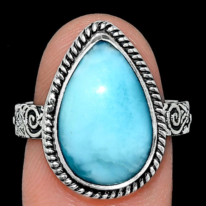 Larimar (Dominican Republic) Ring size-8 EXR01679 R-1067, 11x17 mm