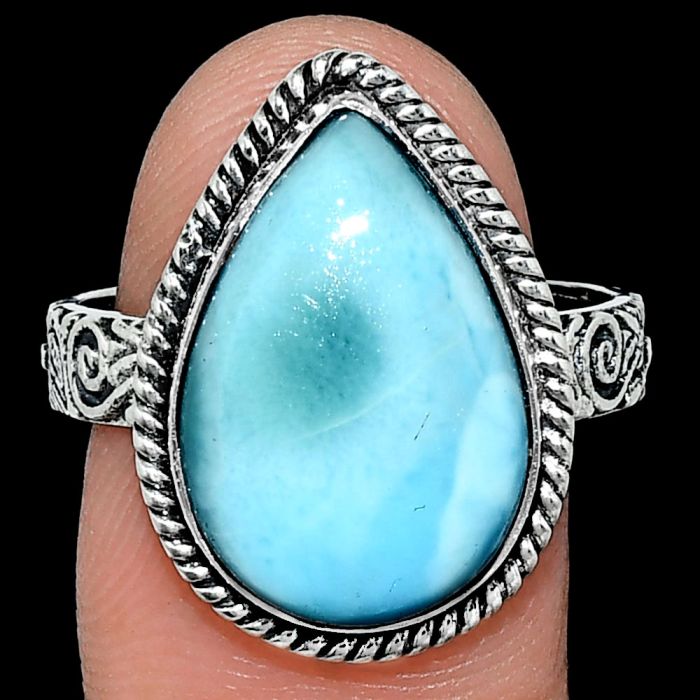 Larimar (Dominican Republic) Ring size-9 EXR01680 R-1067, 12x18 mm