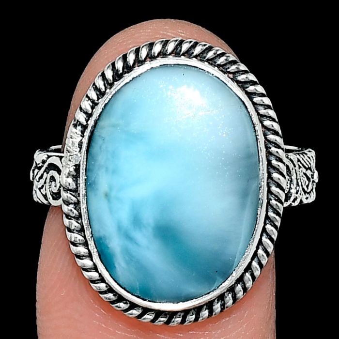 Larimar (Dominican Republic) Ring size-8 EXR01685 R-1067, 12x17 mm