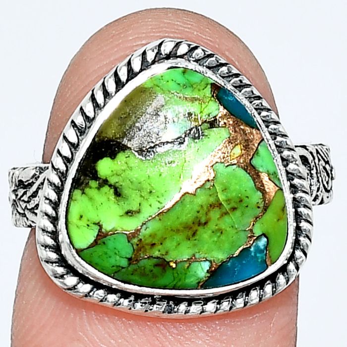 Copper Green Turquoise Ring size-7 EXR01687 R-1067, 13x13 mm