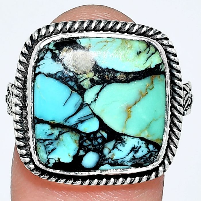 Lucky Charm Tibetan Turquoise Ring size-9 EXR01689 R-1067, 15x15 mm