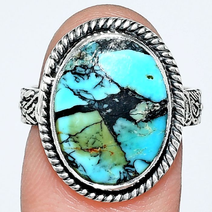 Lucky Charm Tibetan Turquoise Ring size-7 EXR01690 R-1067, 12x16 mm