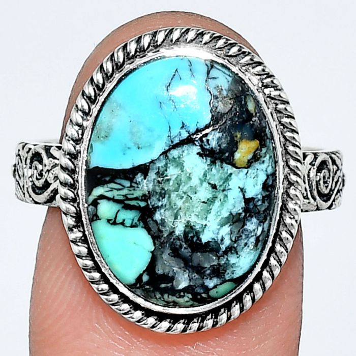 Lucky Charm Tibetan Turquoise Ring size-9 EXR01691 R-1067, 12x16 mm