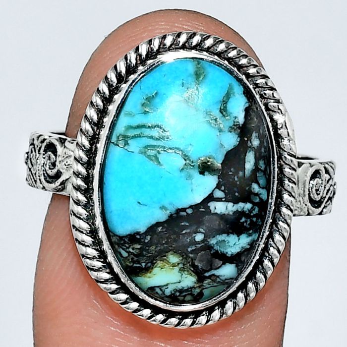 Lucky Charm Tibetan Turquoise Ring size-9 EXR01692 R-1067, 11x16 mm