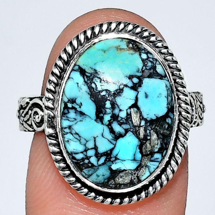 Lucky Charm Tibetan Turquoise Ring size-8 EXR01693 R-1067, 12x16 mm