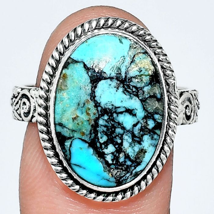 Lucky Charm Tibetan Turquoise Ring size-9 EXR01694 R-1067, 12x17 mm