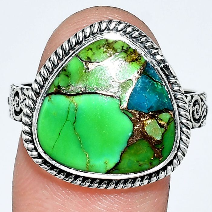 Blue Turquoise In Green Mohave Ring size-10 EXR01695 R-1067, 15x15 mm