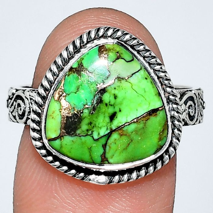 Copper Green Turquoise Ring size-9 EXR01696 R-1067, 13x13 mm