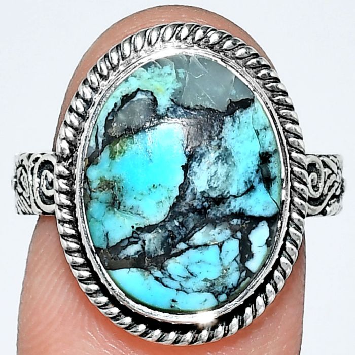 Lucky Charm Tibetan Turquoise Ring size-8 EXR01697 R-1067, 12x16 mm