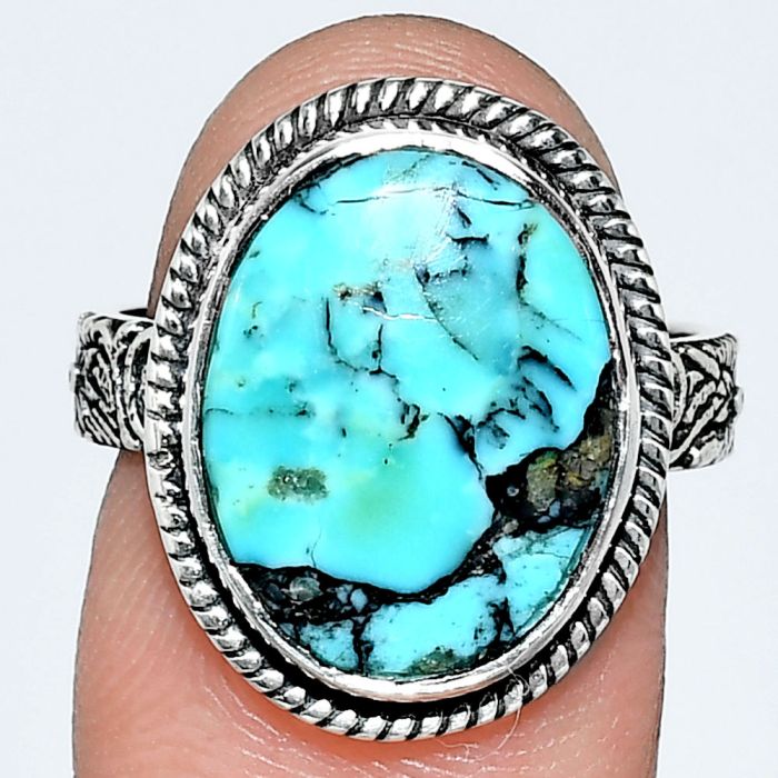 Lucky Charm Tibetan Turquoise Ring size-7 EXR01698 R-1067, 12x16 mm