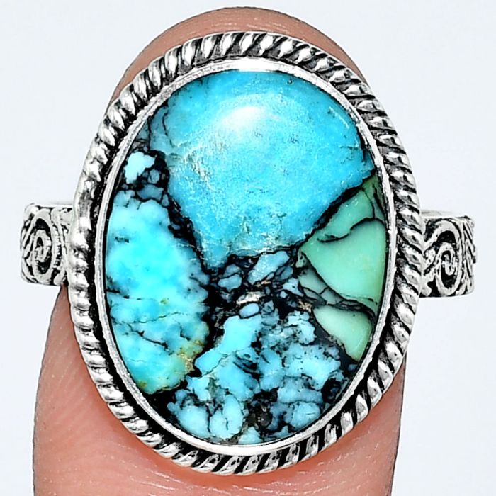 Lucky Charm Tibetan Turquoise Ring size-10 EXR01699 R-1067, 13x18 mm