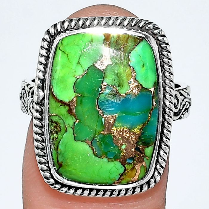 Blue Turquoise In Green Mohave Ring size-8 EXR01700 R-1067, 13x18 mm