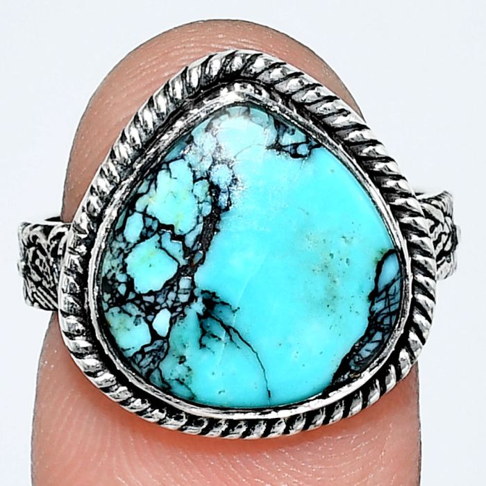 Lucky Charm Tibetan Turquoise Ring size-7 EXR01702 R-1067, 13x13 mm