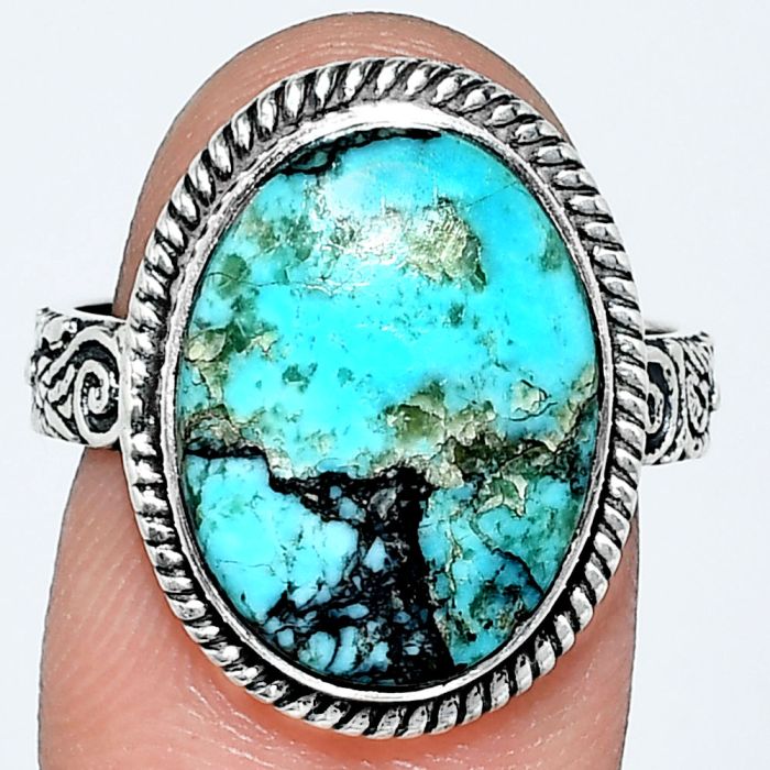 Lucky Charm Tibetan Turquoise Ring size-8 EXR01703 R-1067, 12x16 mm