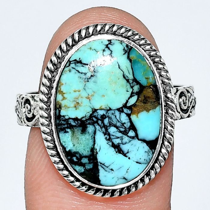 Lucky Charm Tibetan Turquoise Ring size-9 EXR01705 R-1067, 12x17 mm