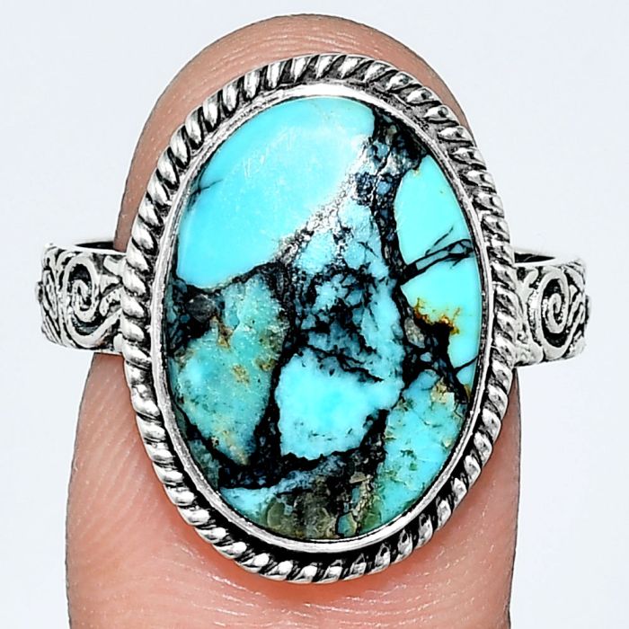 Lucky Charm Tibetan Turquoise Ring size-9 EXR01706 R-1067, 12x17 mm