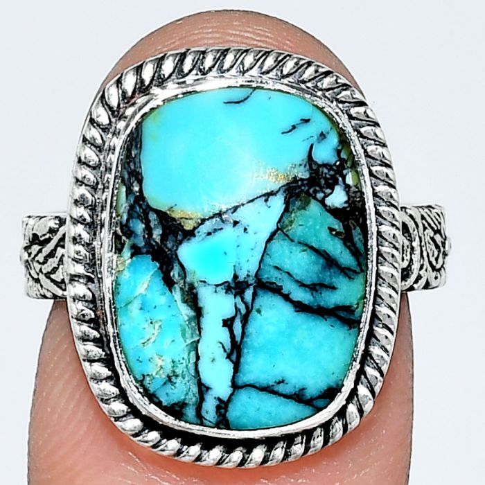 Lucky Charm Tibetan Turquoise Ring size-7 EXR01708 R-1067, 11x15 mm