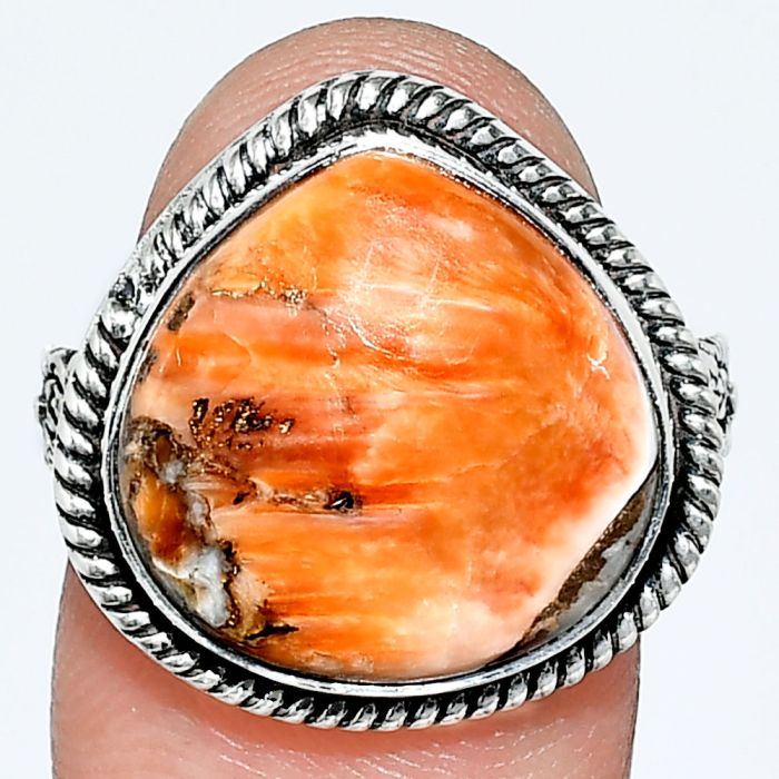 Kingman Orange Dahlia Turquoise Ring size-8 EXR01723 R-1067, 15x15 mm