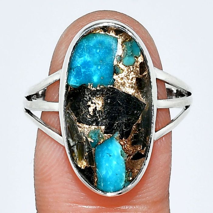 Shell In Black Blue Turquoise Ring size-10 EXR01741 R-1003, 11x20 mm